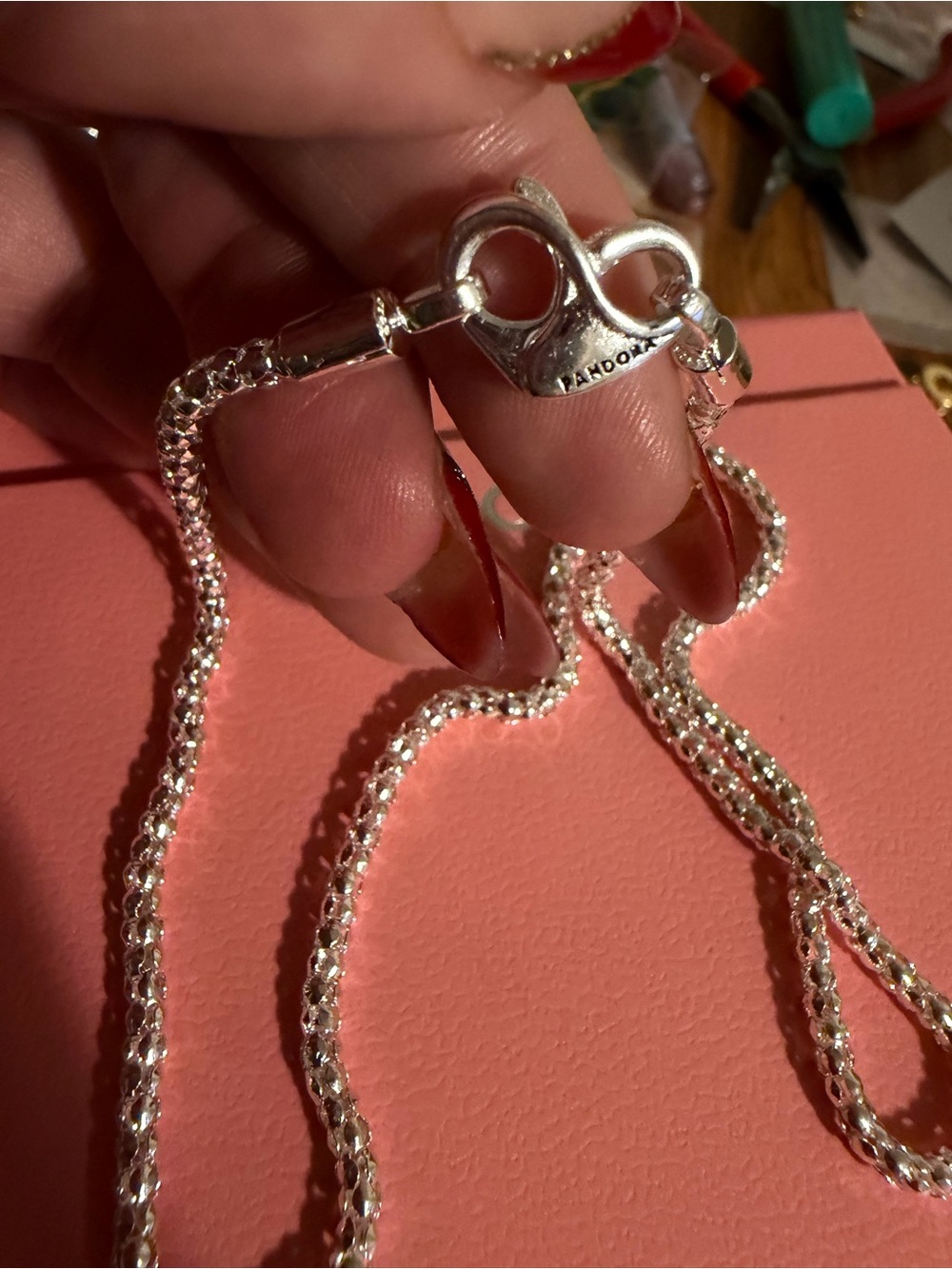 Pandora Moments Heart Closure Textured Chain Necklace